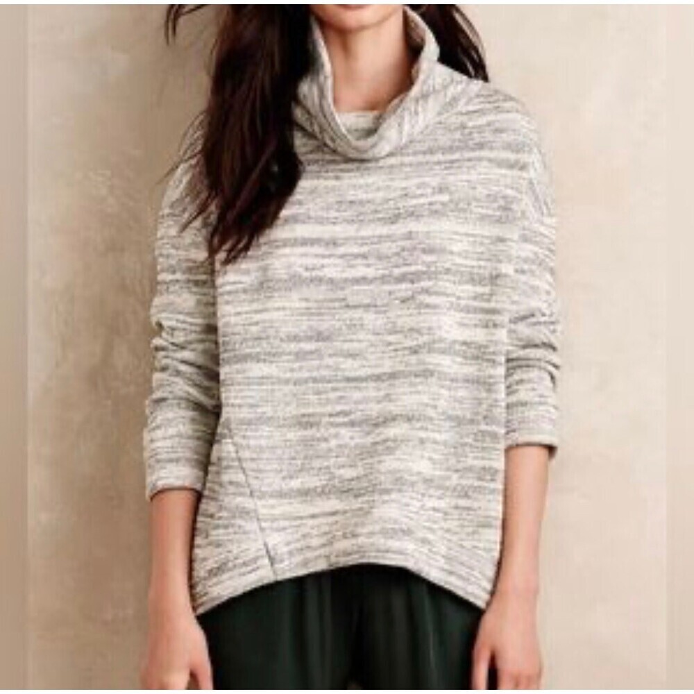Anthro Anthropologie Saturday Sunday marbled turtleneck sweatshirt gray/white MD